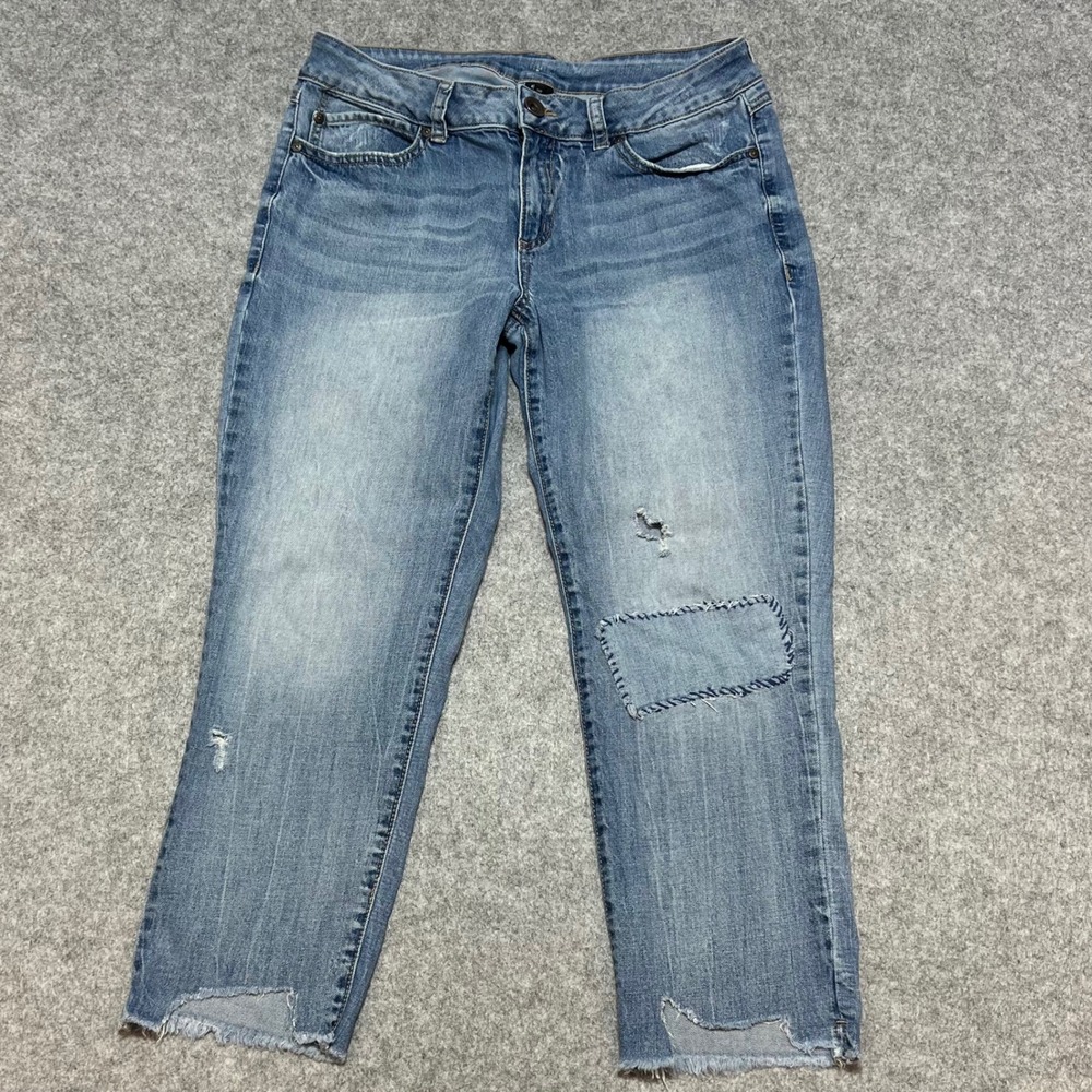 Rewash Womens Distressed Cropped Jeans Light Wash Raw Hem Blue Size 11/30